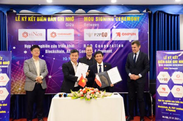 Lễ ký kết thoả thuận hợp tác giữa Vinen với đối tác của P2PGO tại Việt Nam về triển khai công nghệ Blockchain và E-Payment
